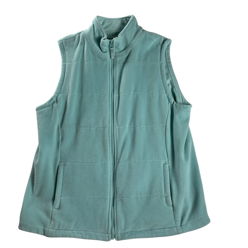 Lands' End Aqua Fleece Vest‎ Zip Pockets Lightweight Soft Outdoor Women L